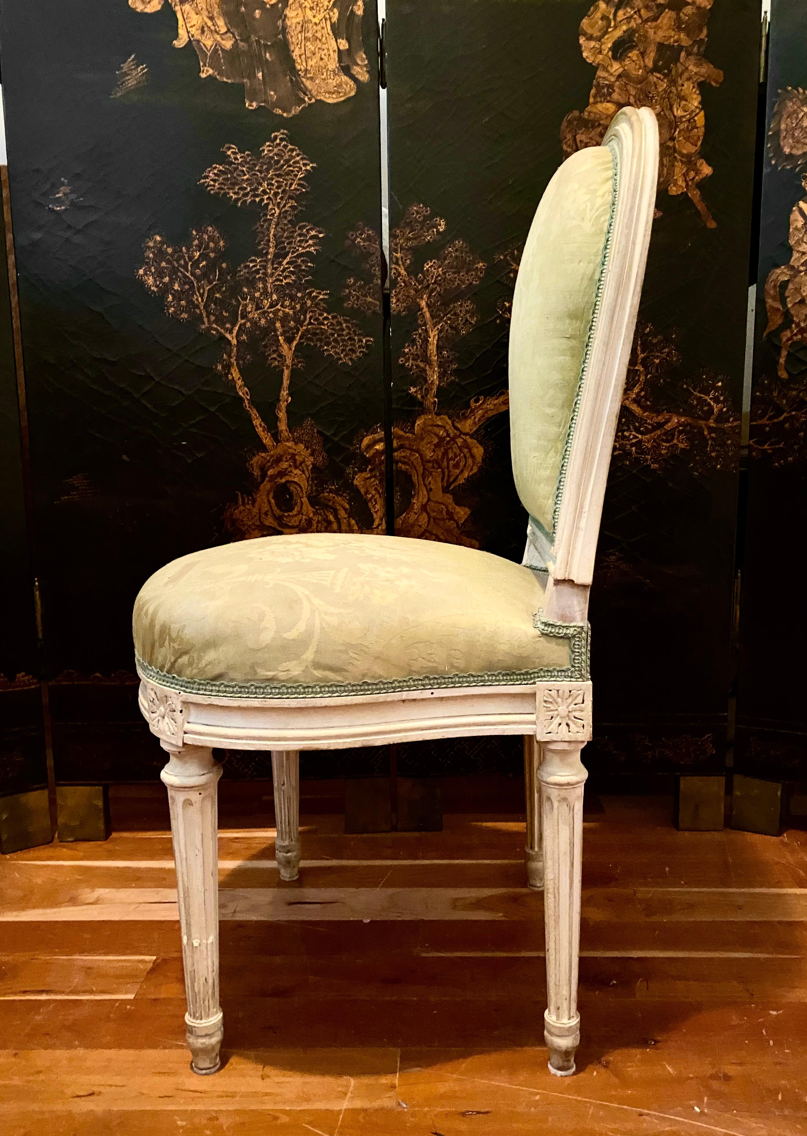 Damask Set of 8 Louis XVI Style French Chairs