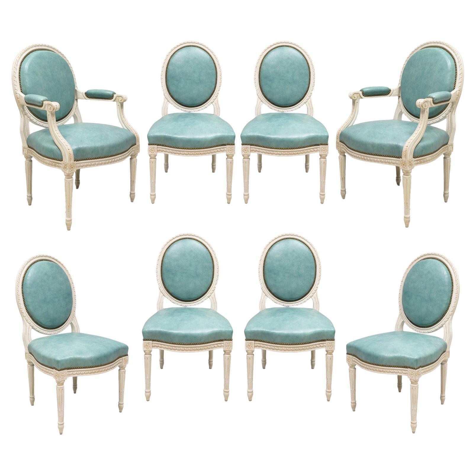 Set of Eight Louis XVI- Style Painted Dining Chairs