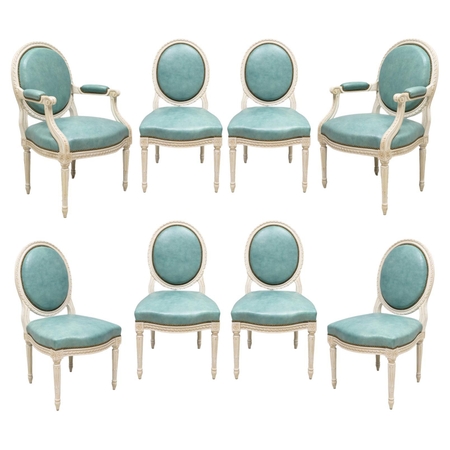 Set of Eight Louis XVI- Style Painted Dining Chairs