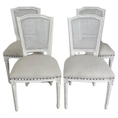Set of 8 Louis XVI Style White Cane Back Dining Chairs