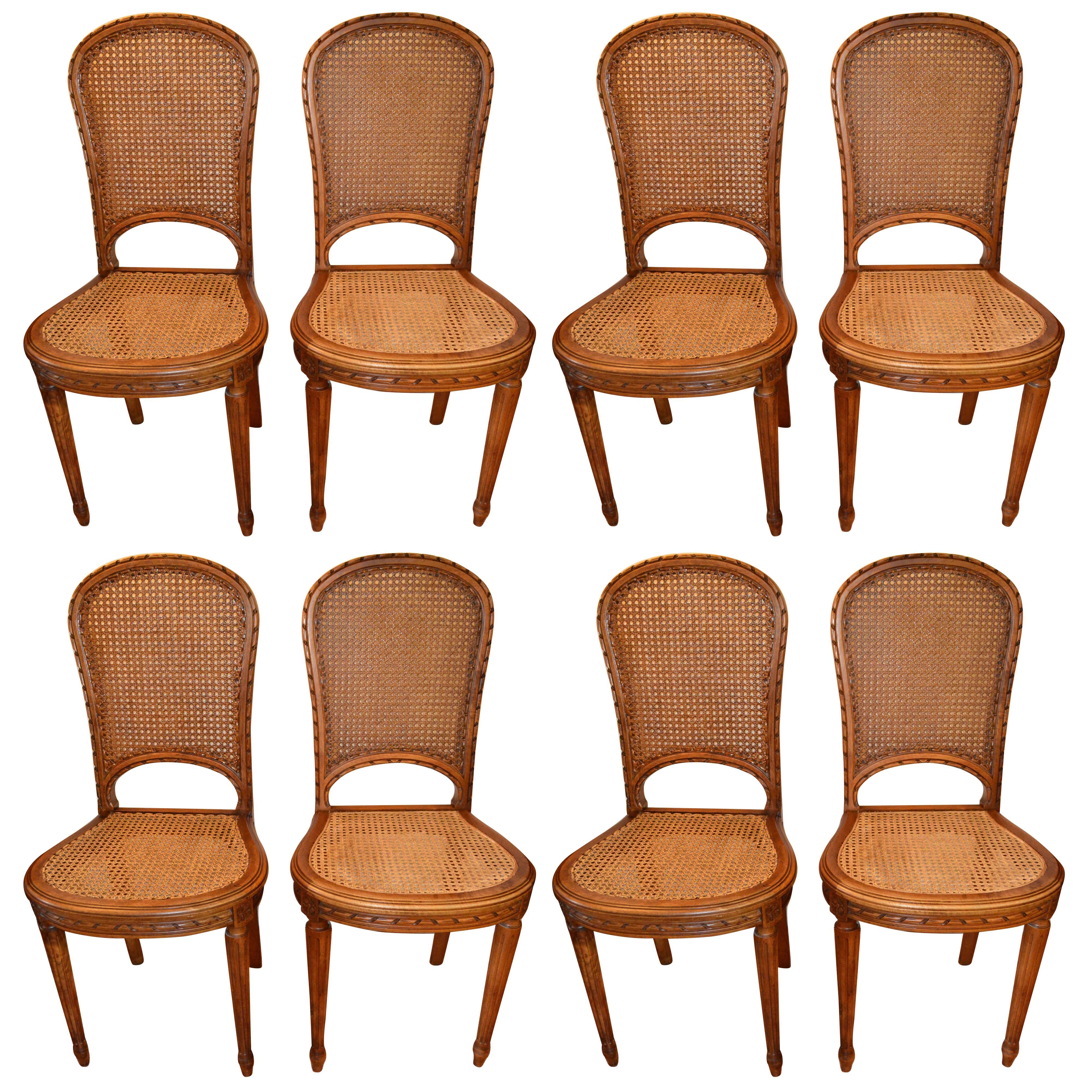 Set of 8 Louis XVI Style wood and caned dining Chairs