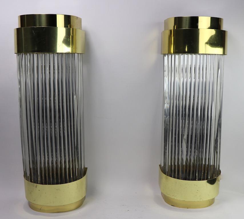 Set of 8 Lucite and Brass Sconces from Catskill NY Resort Kutsher's For Sale 12