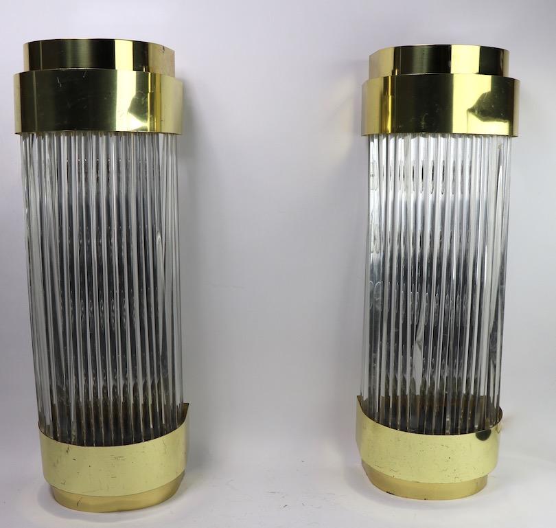Set of 8 Lucite and Brass Sconces from Catskill NY Resort Kutsher's For Sale 13
