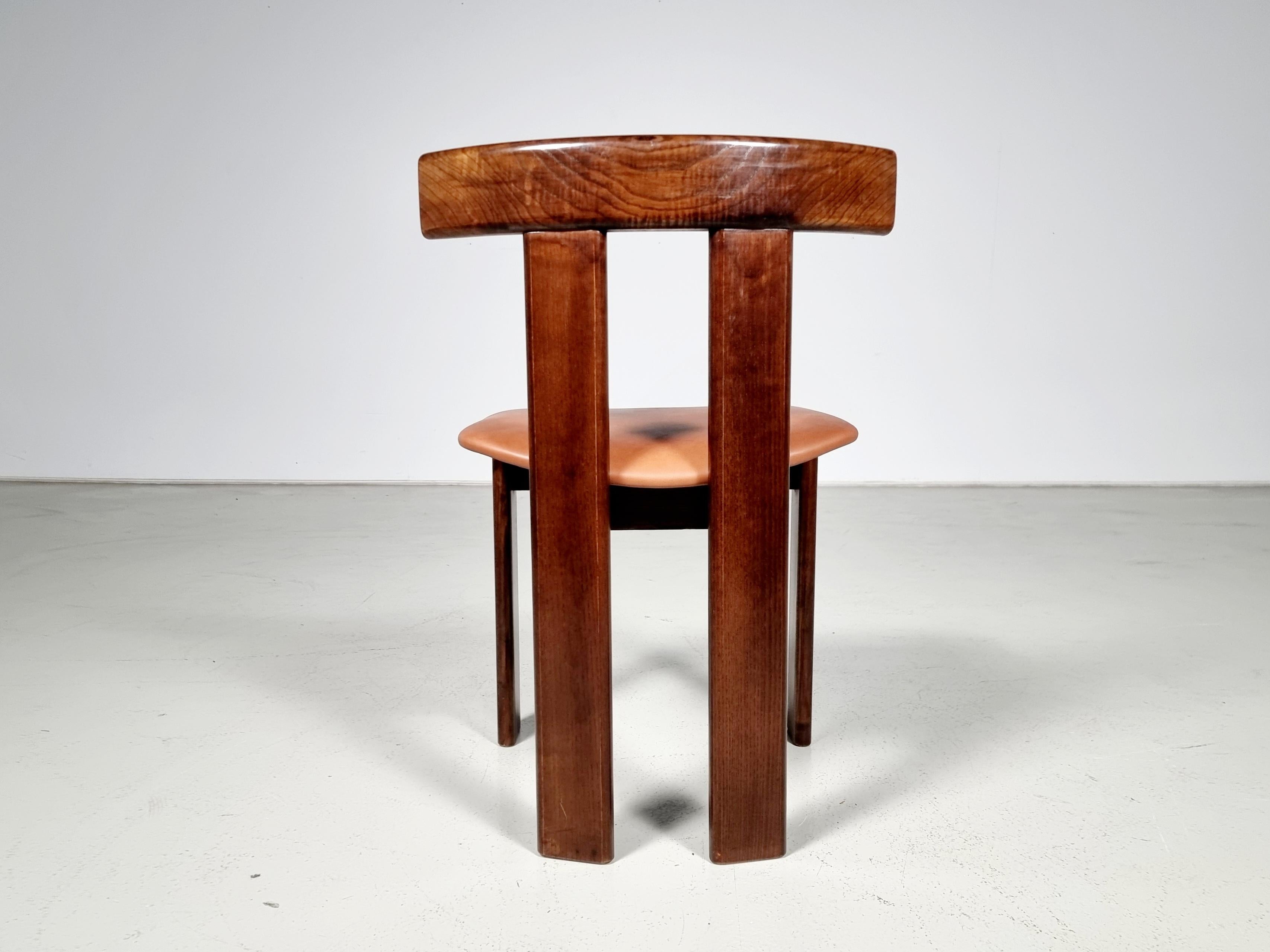 Set of 6 Luigi Vaghi dining chairs in ash wood and cognac leather, Italy, 1960 3
