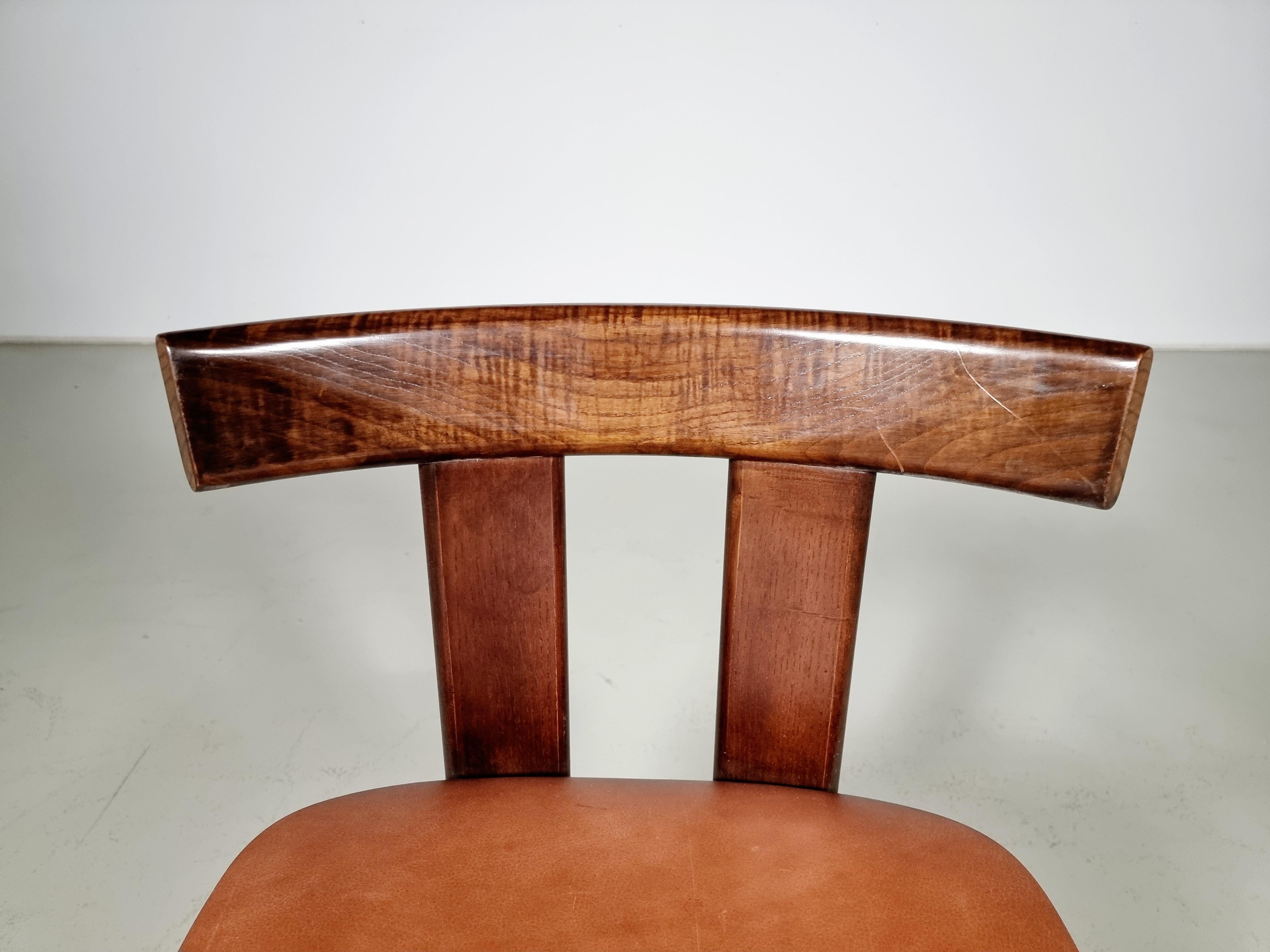 Set of 6 Luigi Vaghi dining chairs in ash wood and cognac leather, Italy, 1960 5
