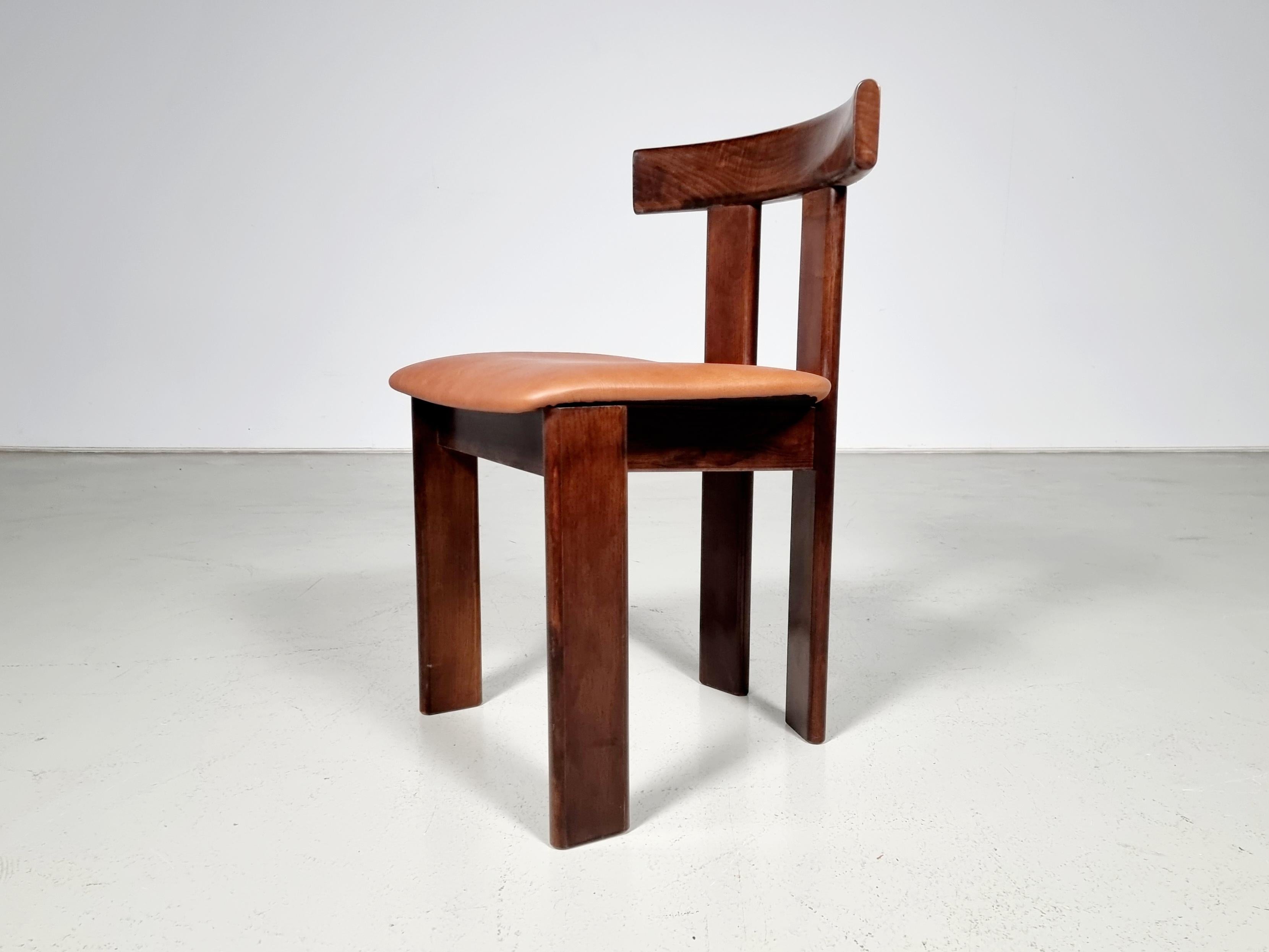 Set of 6 Luigi Vaghi dining chairs in ash wood and cognac leather, Italy, 1960 6
