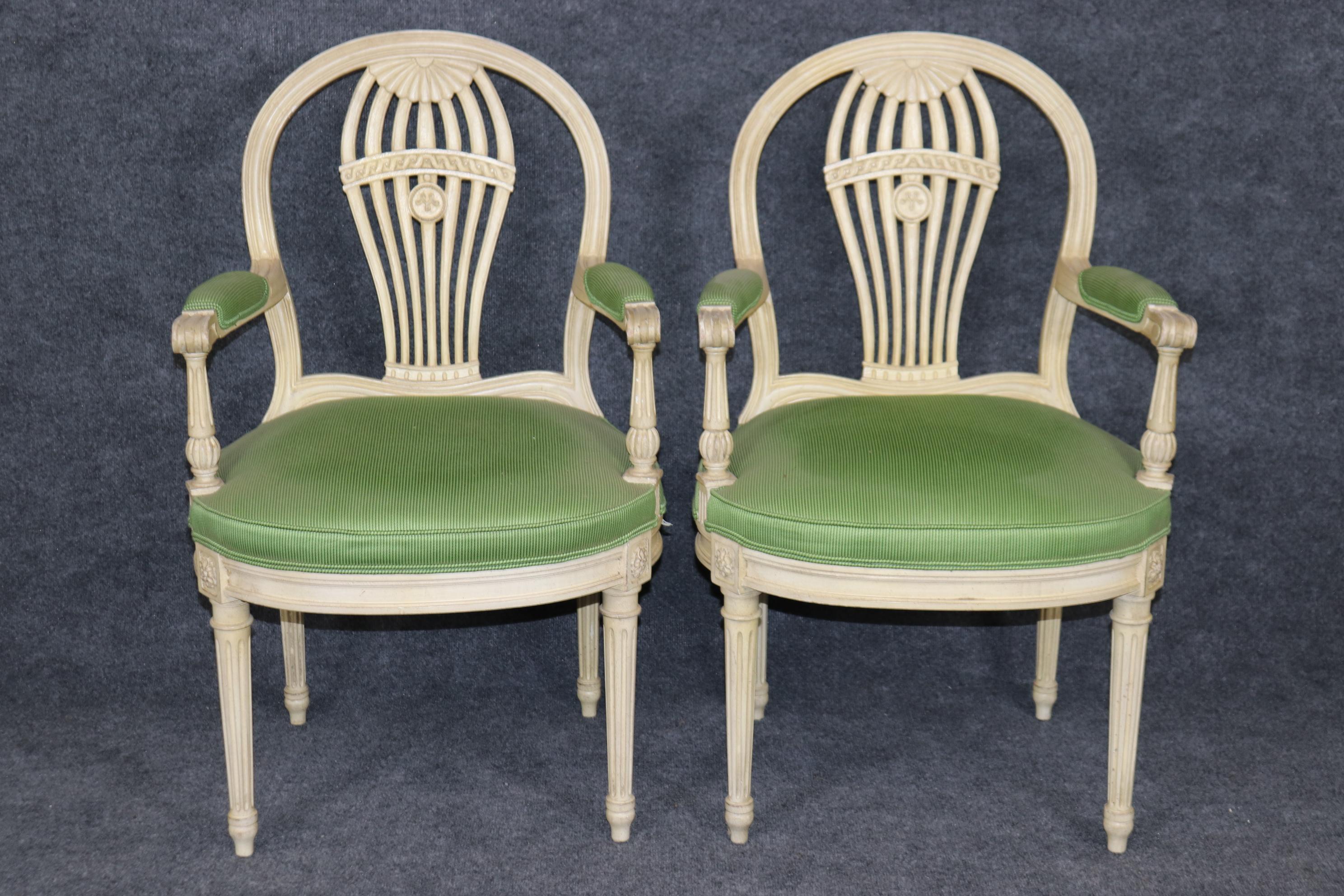Louis XVI Set of 8 Magnificent Maison Jansen Attributed Balloon Back Painted Dining Chairs For Sale