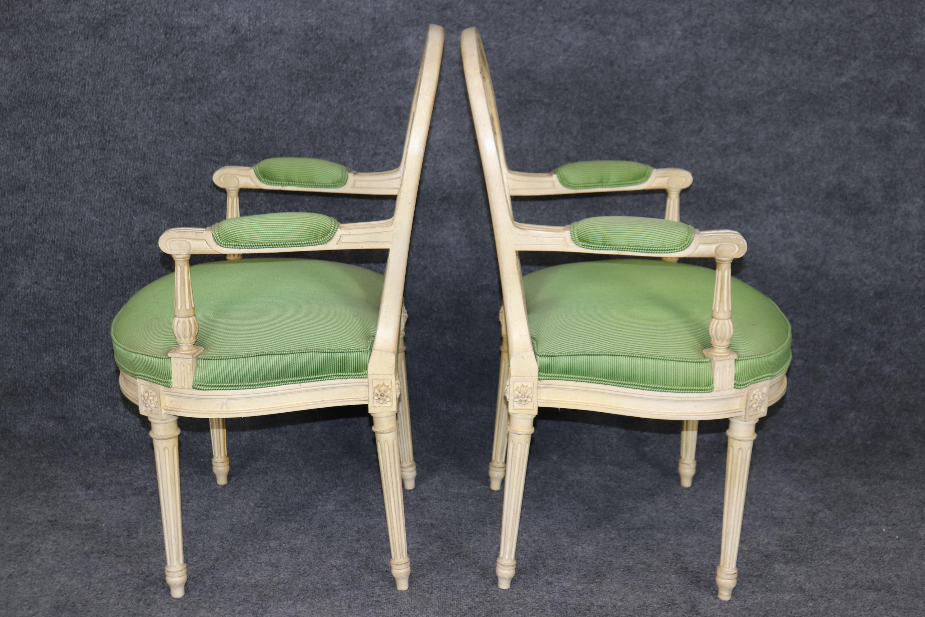 French Set of 8 Magnificent Maison Jansen Attributed Balloon Back Painted Dining Chairs For Sale
