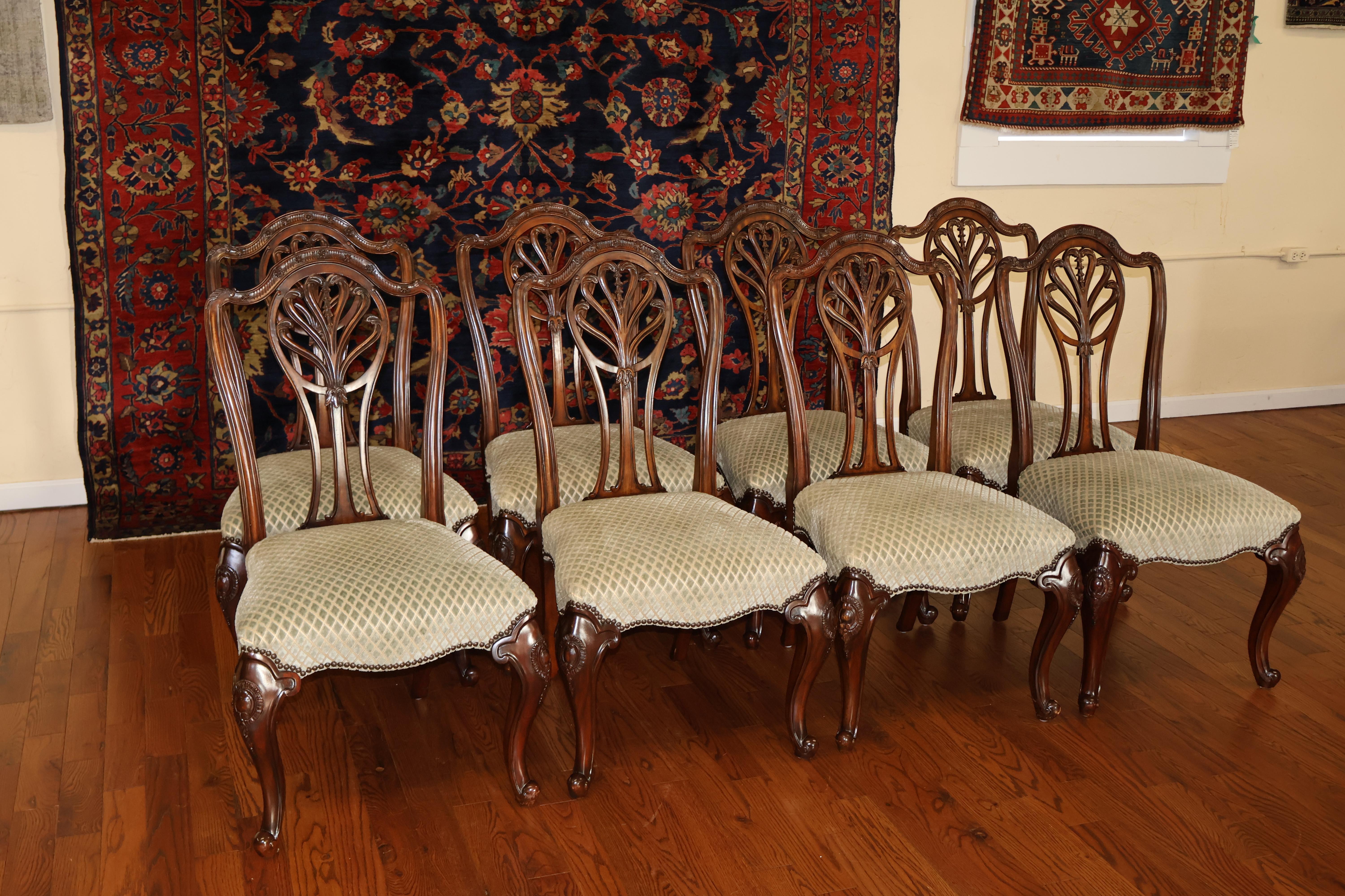 Set of 8 Mahogany Carved George III Style Dining Chairs Probably Maitland Smith In Good Condition For Sale In Long Branch, NJ