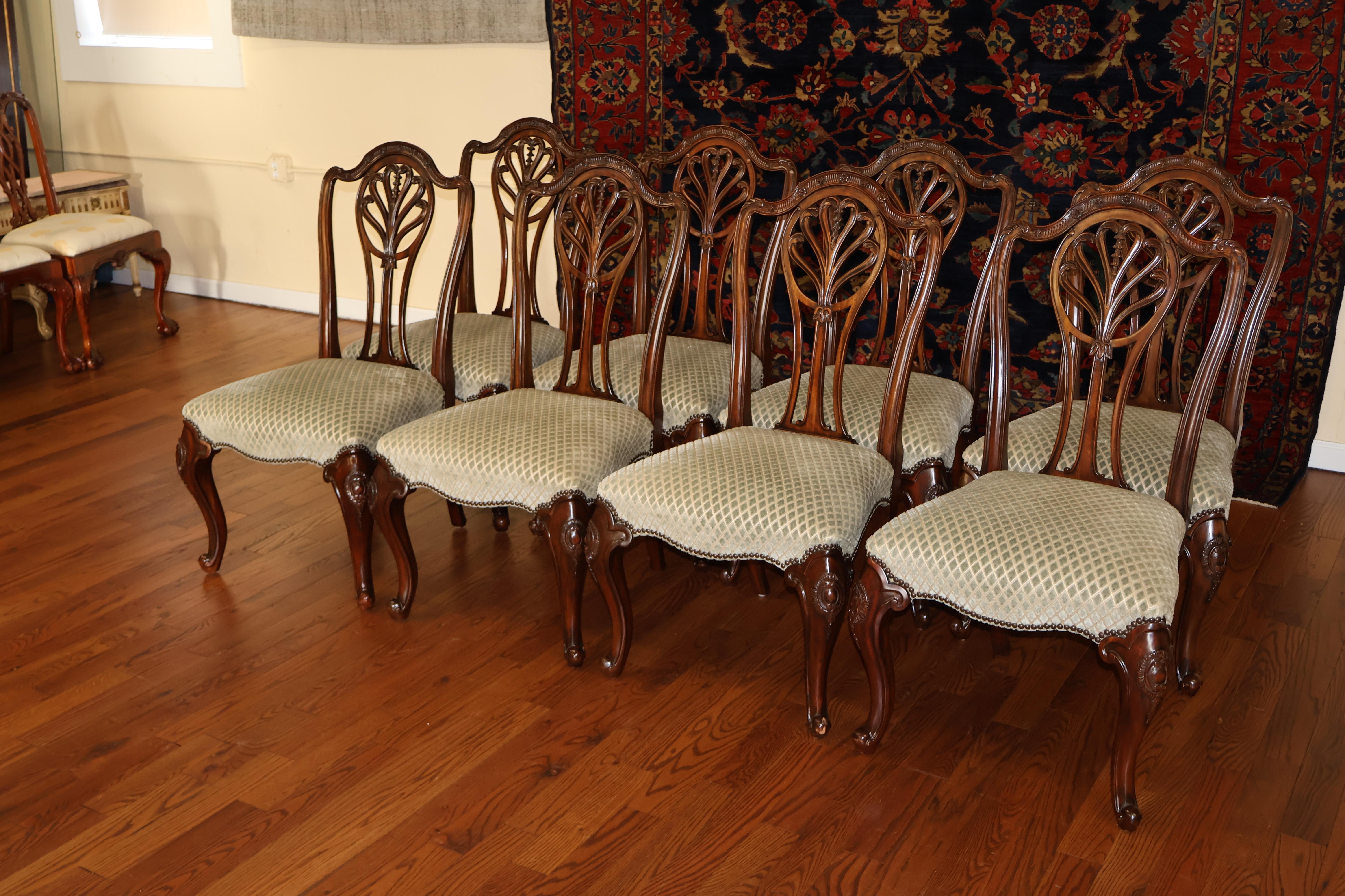 Contemporary Set of 8 Mahogany Carved George III Style Dining Chairs Probably Maitland Smith For Sale
