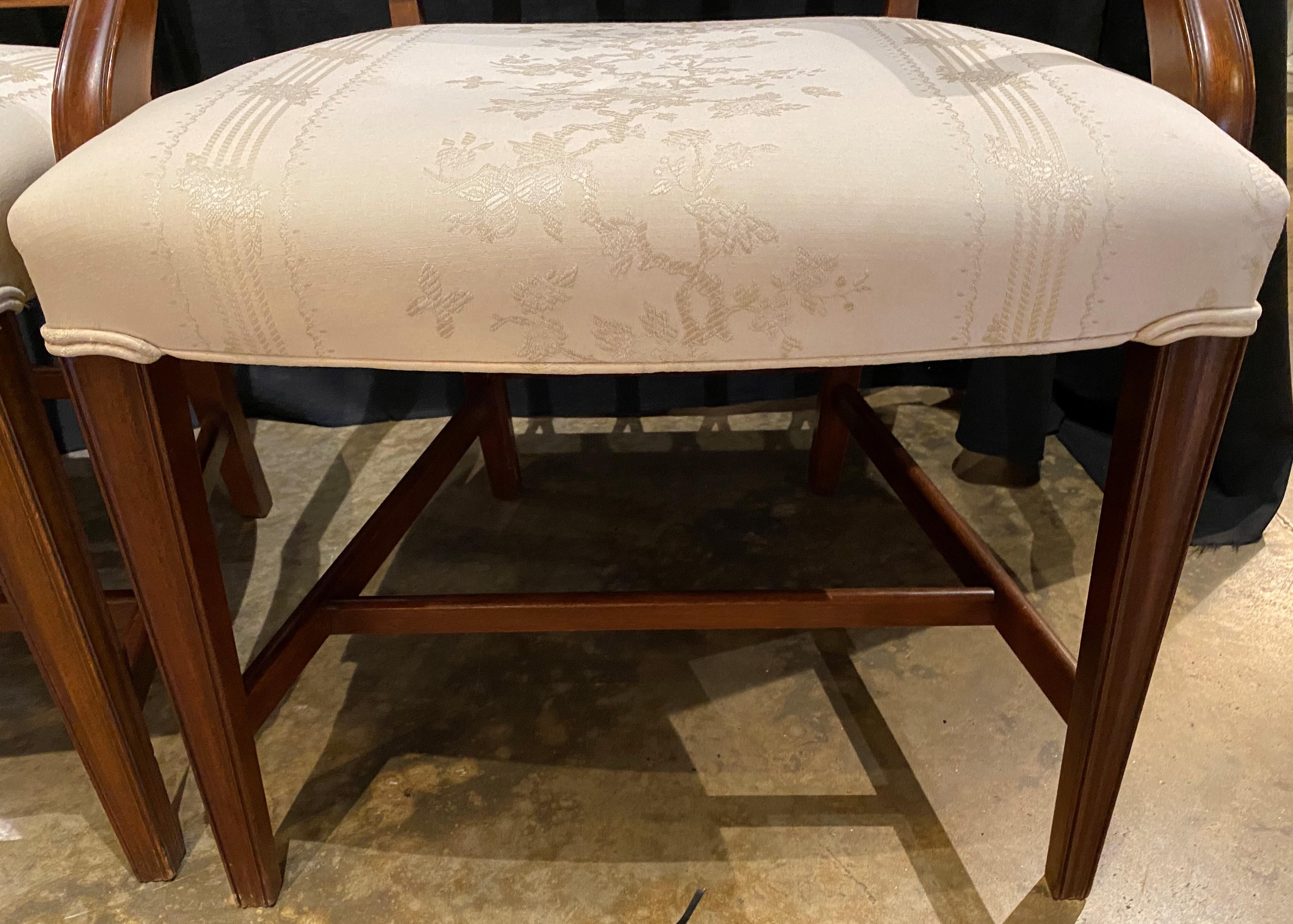 Set of 8 Mahogany Federal Style Upholstered Dining Chairs with Satinwood Inlay 4
