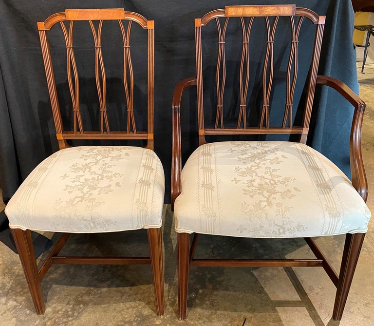 Set of 8 Mahogany Federal Style Upholstered Dining Chairs with