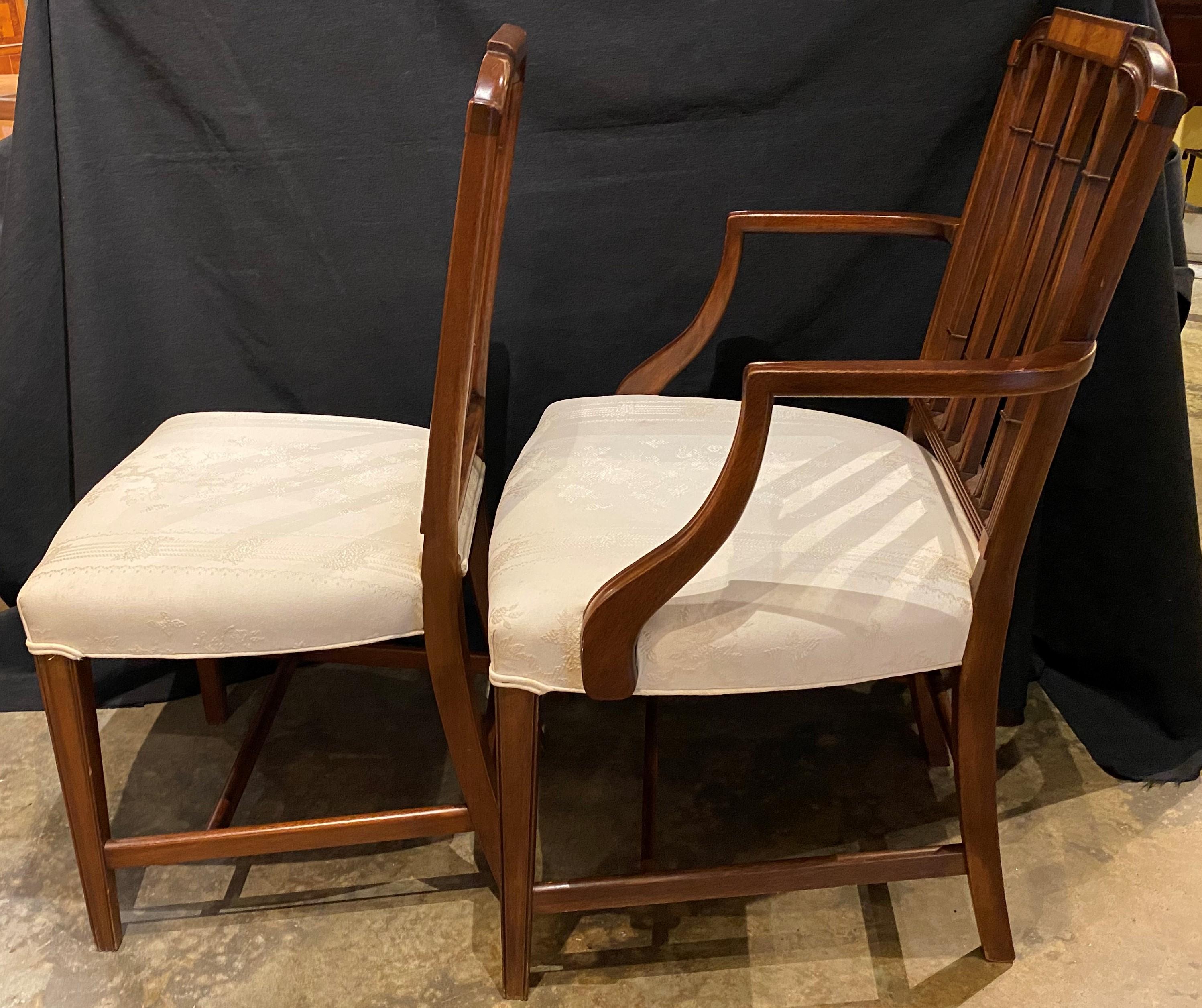 20th Century Set of 8 Mahogany Federal Style Upholstered Dining Chairs with Satinwood Inlay