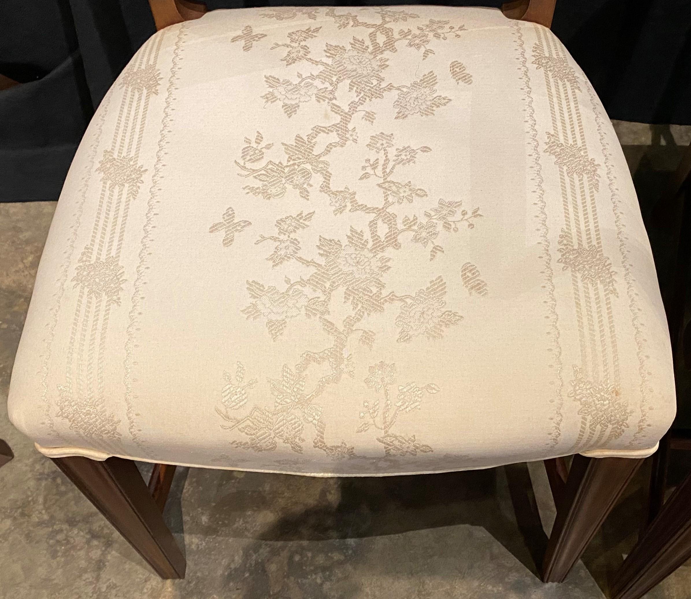 Upholstery Set of 8 Mahogany Federal Style Upholstered Dining Chairs with Satinwood Inlay