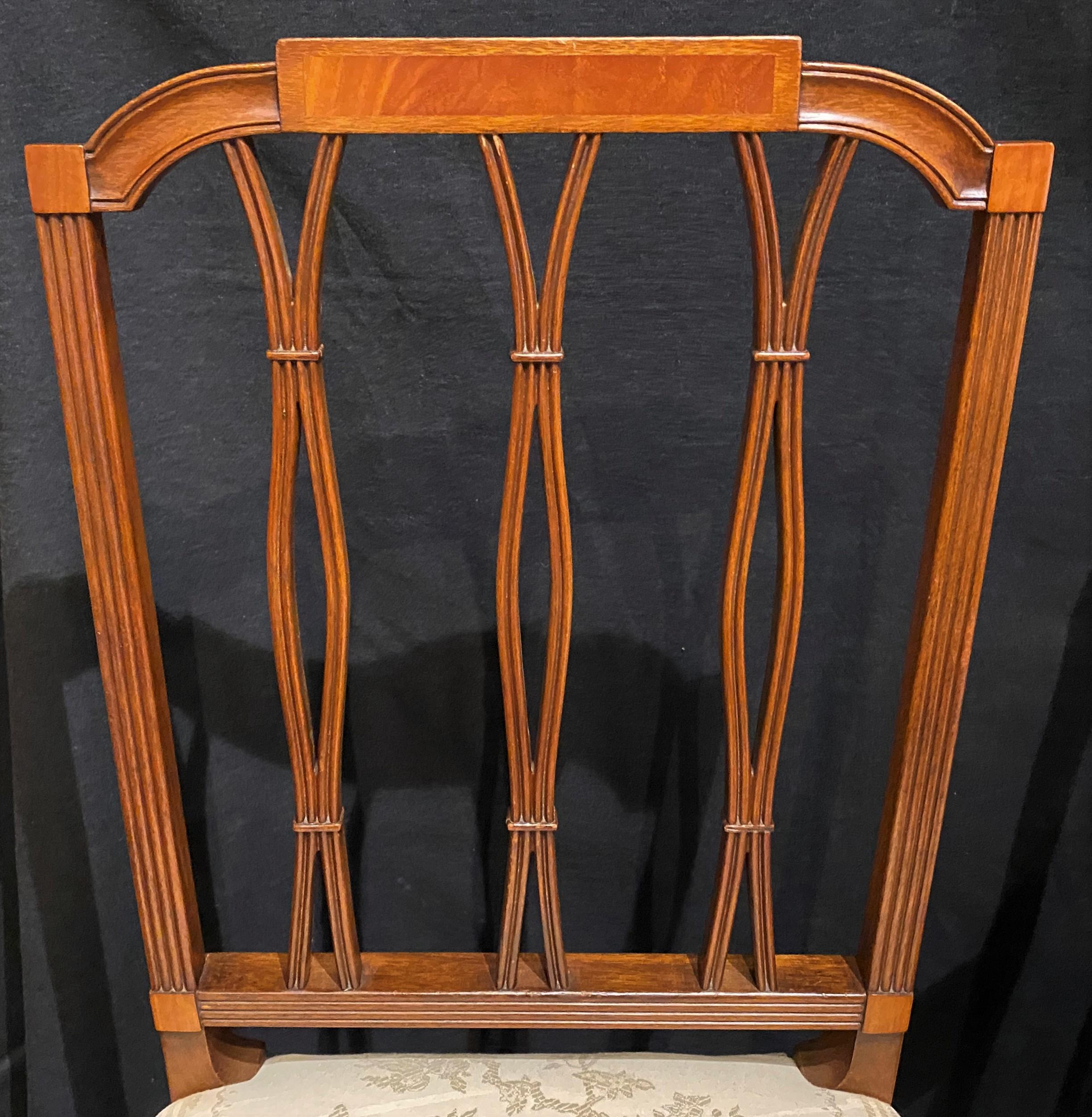 Set of 8 Mahogany Federal Style Upholstered Dining Chairs with Satinwood Inlay 1