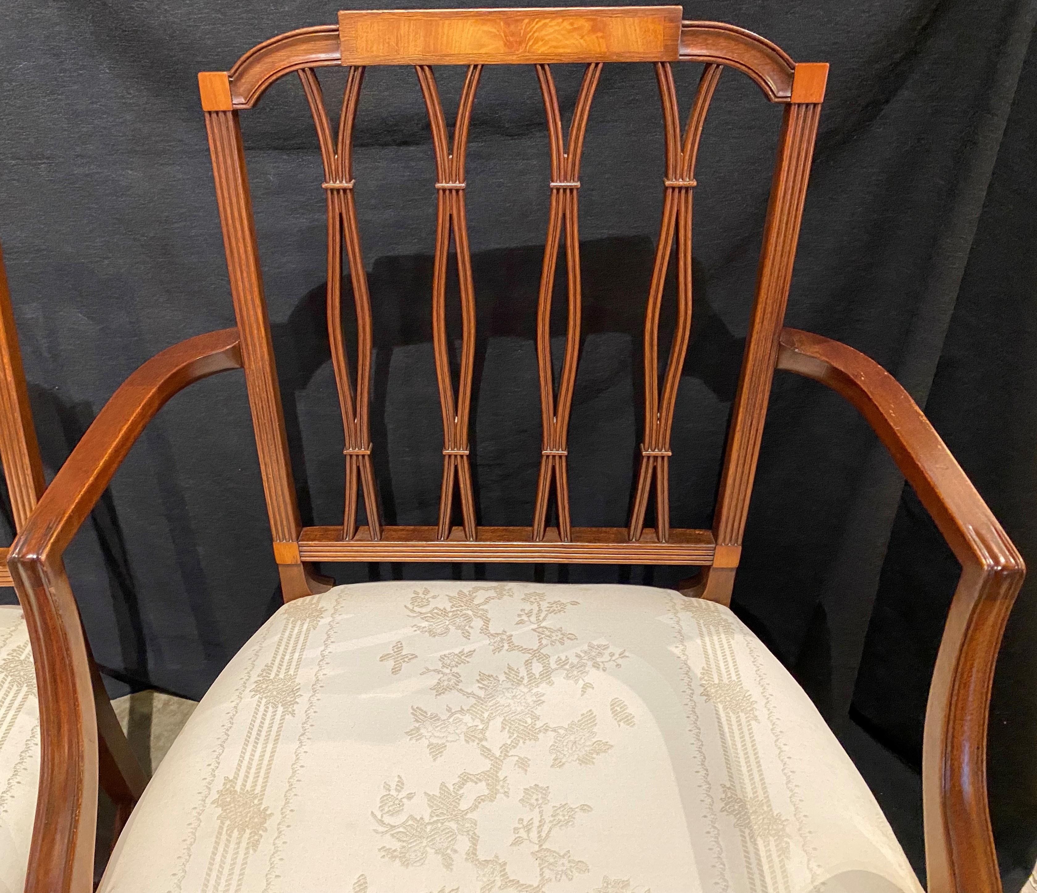 Set of 8 Mahogany Federal Style Upholstered Dining Chairs with Satinwood Inlay 2