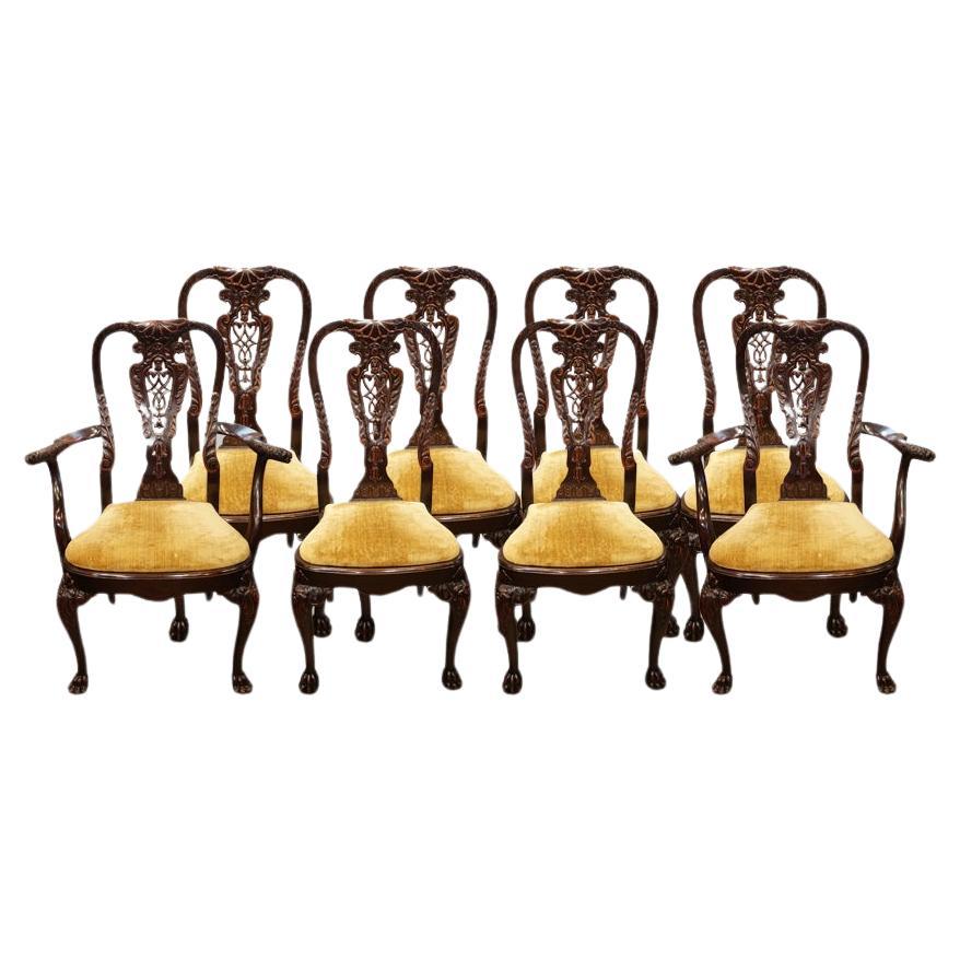 Set of 8 mahogany George I dining chairs For Sale