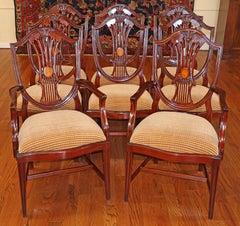 Set of 8 Mahogany Inlaid Hepplewhite Regency Style Sheild Dining Chairs