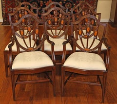 Set of 8 Mahogany Satinwood Inlaid Baltimore Federal Style Dining Chairs