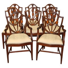 Set of 8 Mahogany Satinwood Inlaid Baltimore Federal Style Dining Chairs