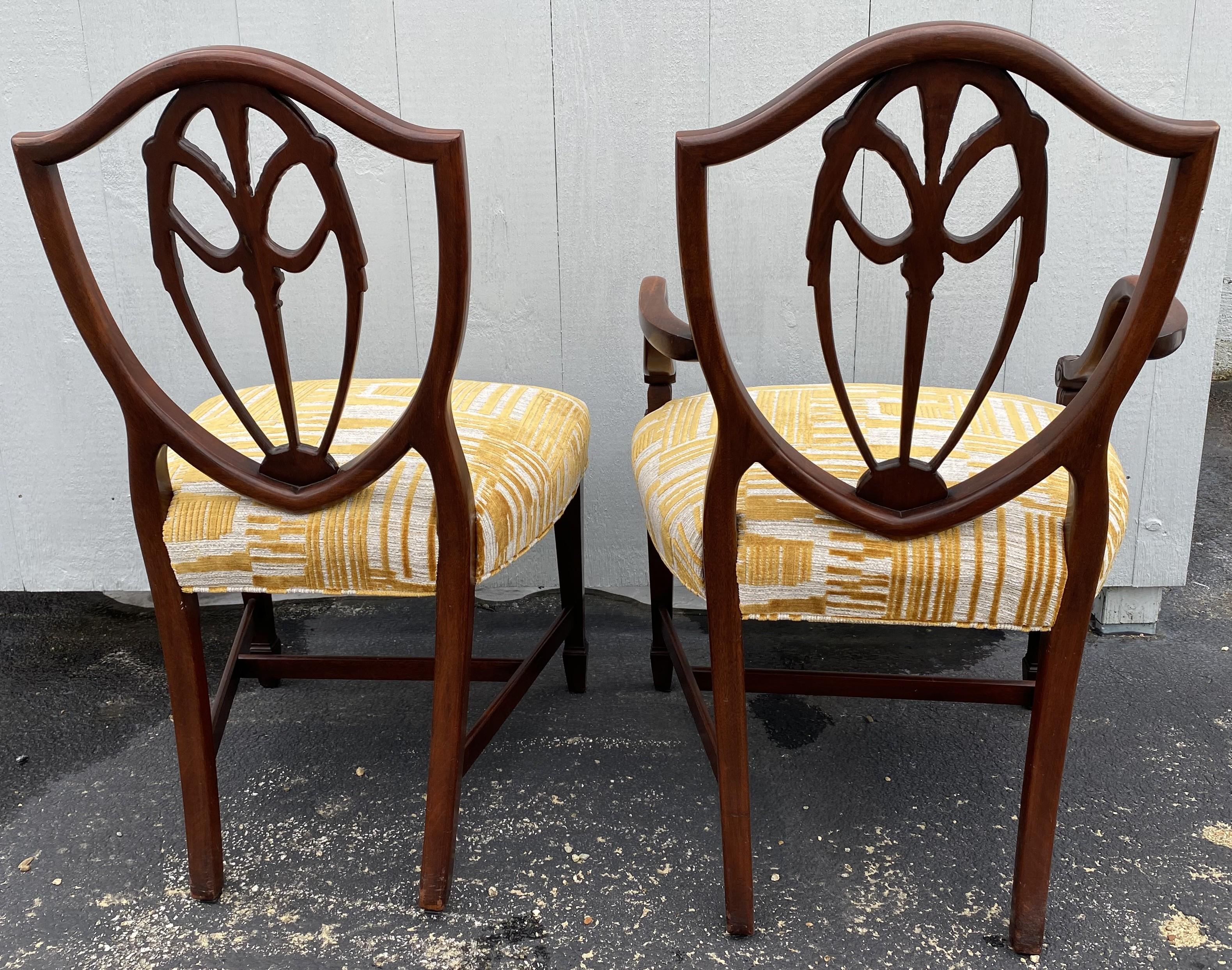Set of 8 Mahogany Shield Back Dining Chairs with Prince of Wales Feather Carving 2