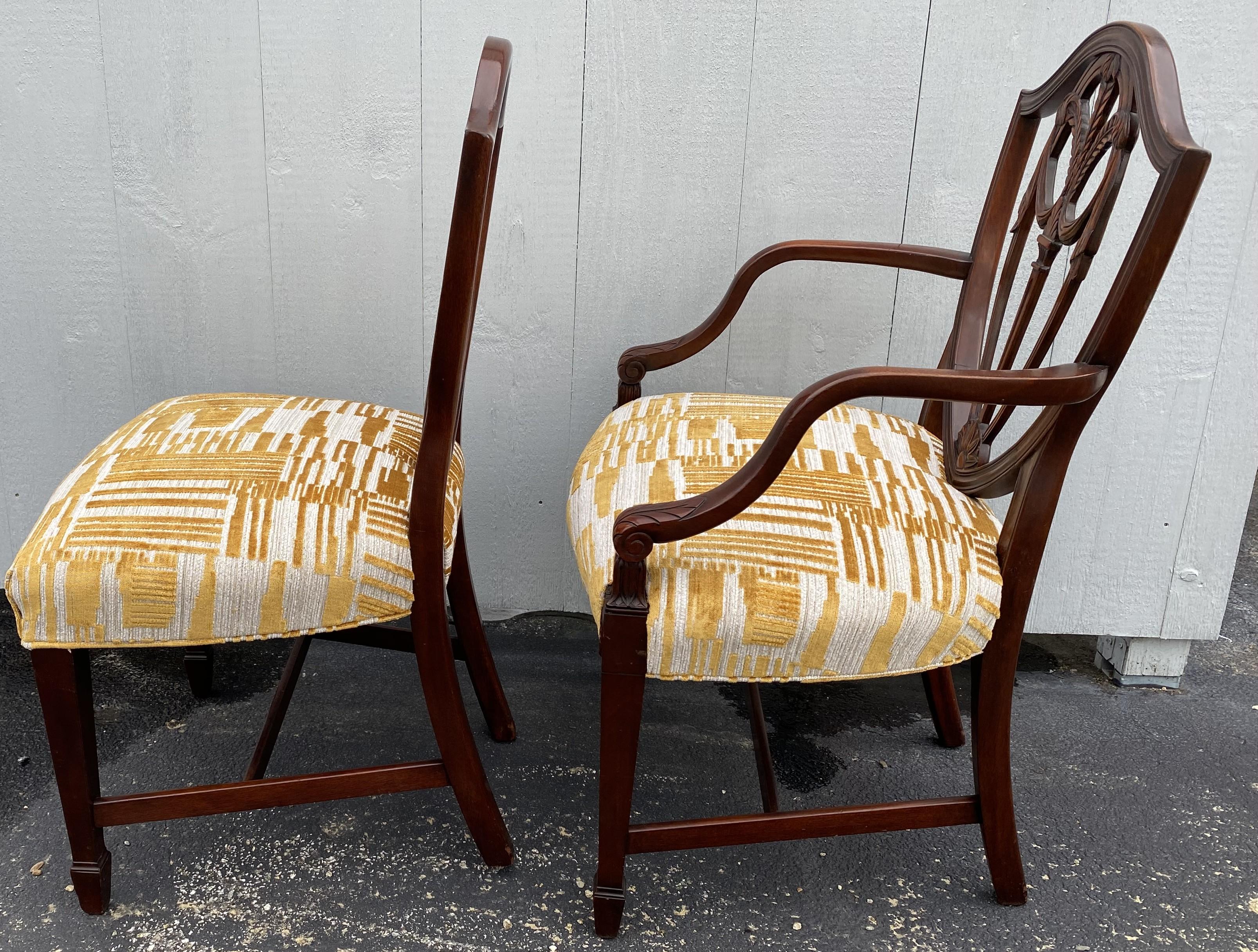 Set of 8 Mahogany Shield Back Dining Chairs with Prince of Wales Feather Carving 3