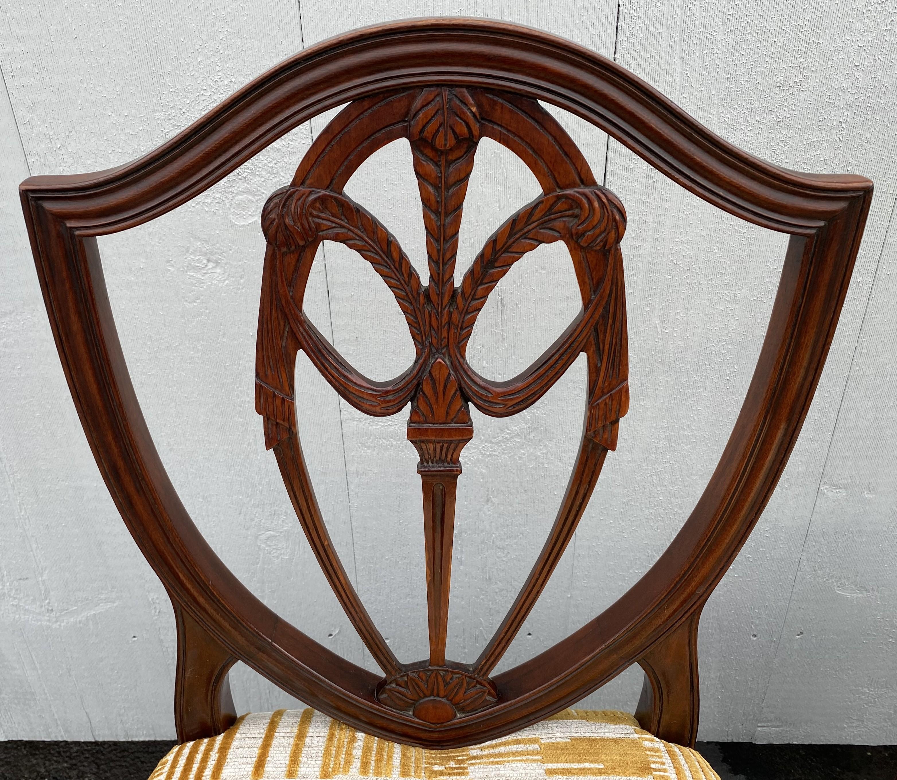 English Set of 8 Mahogany Shield Back Dining Chairs with Prince of Wales Feather Carving
