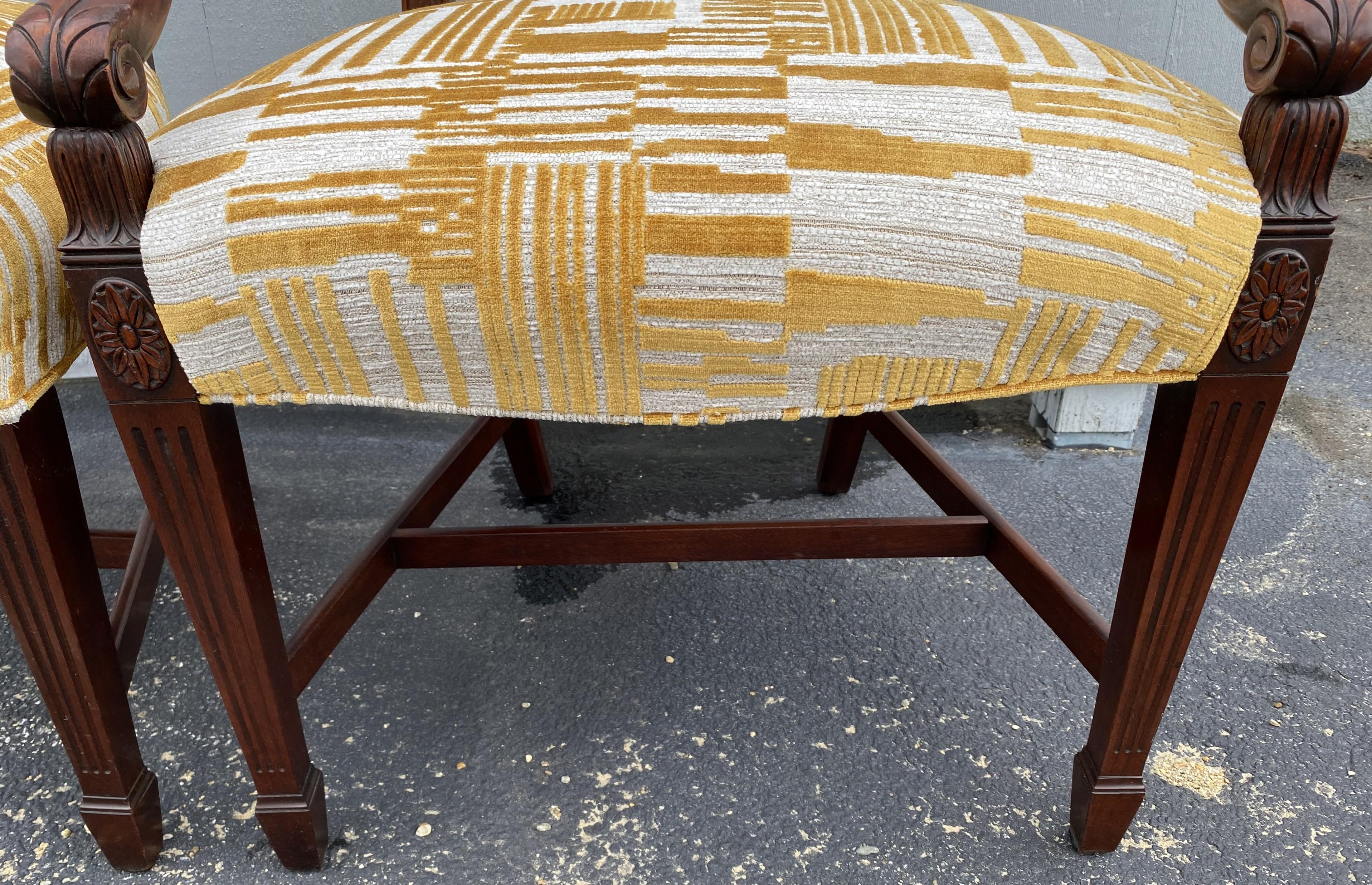 Upholstery Set of 8 Mahogany Shield Back Dining Chairs with Prince of Wales Feather Carving