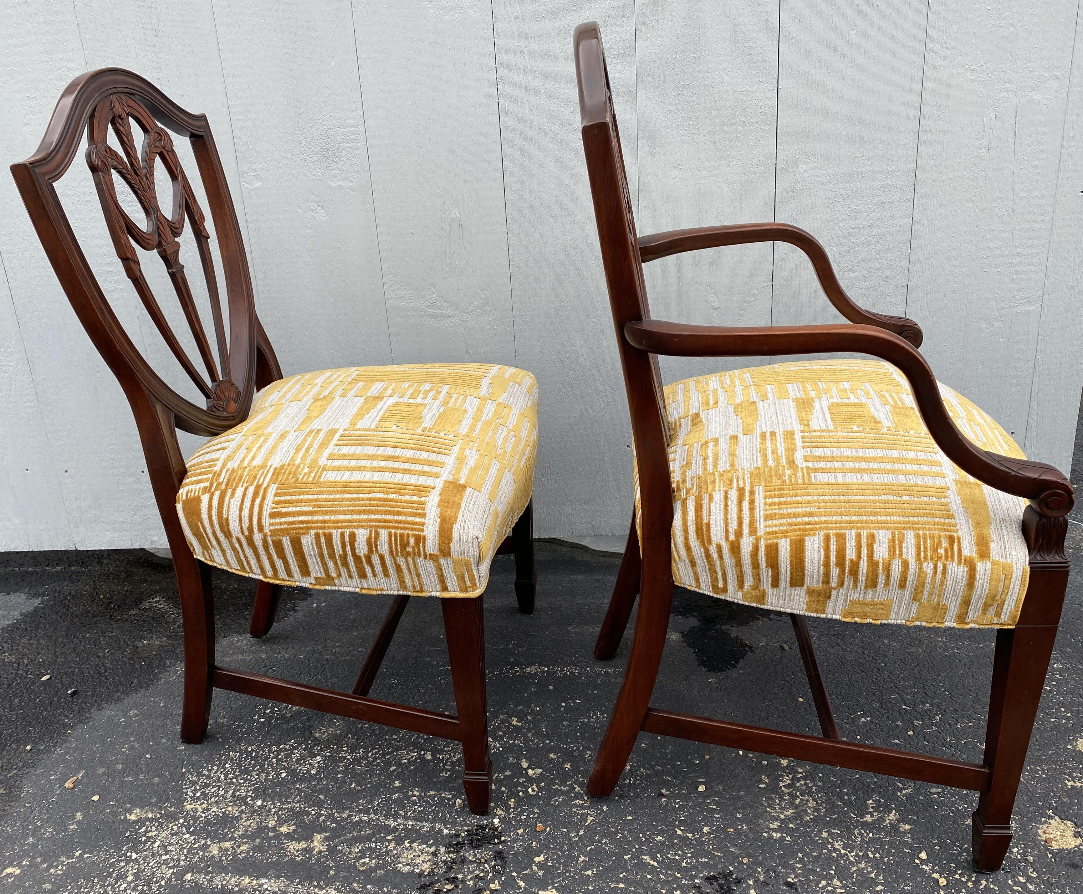 Set of 8 Mahogany Shield Back Dining Chairs with Prince of Wales Feather Carving 1