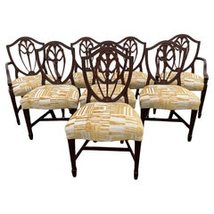 Set of 8 Mahogany Shield Back Dining Chairs with Prince of Wales Feather Carving