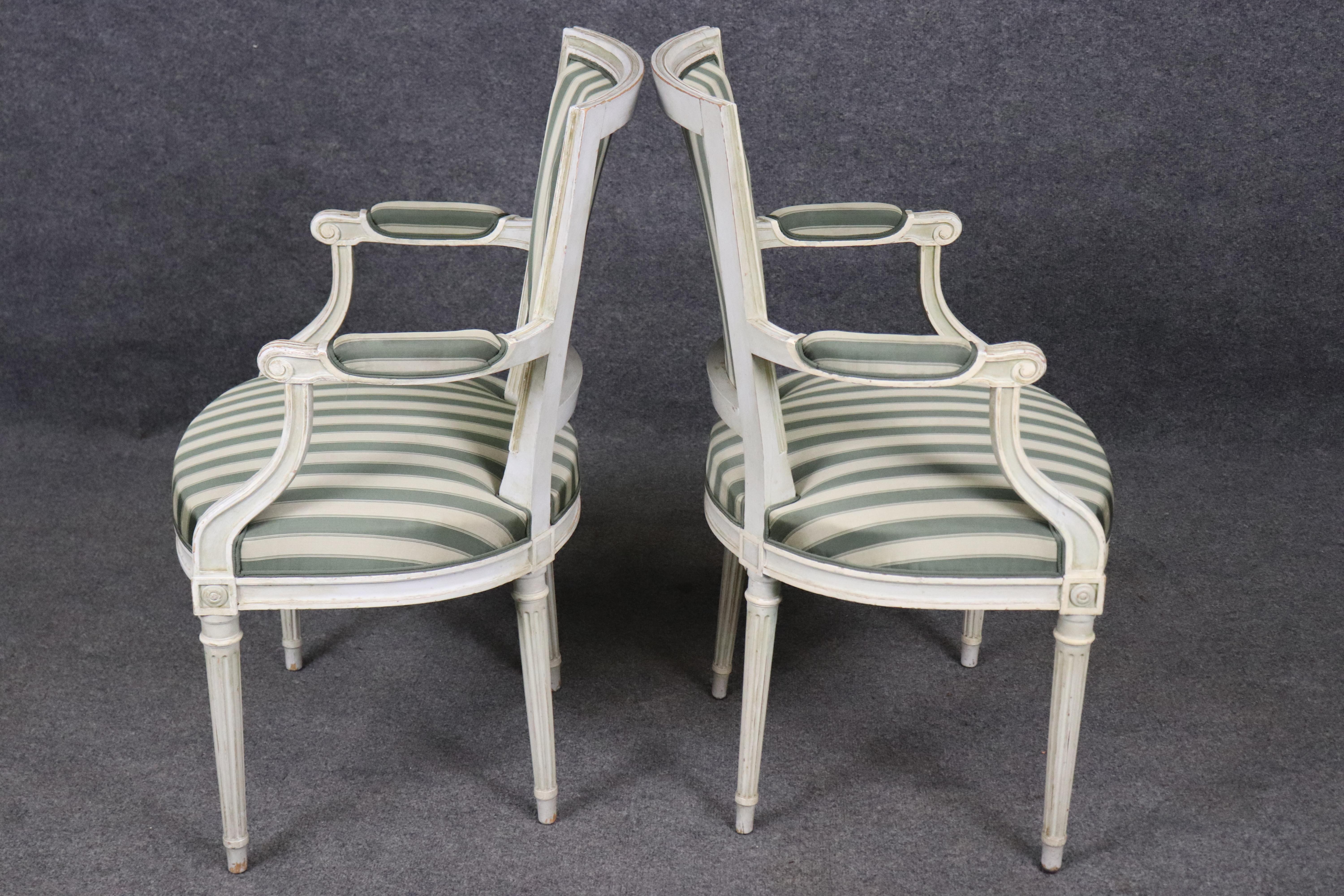 Ensemble de 8 chaises de salle à manger Louis XVI à dossier trapézoïdal décorées de peinture Maison Jansen État moyen - En vente à Swedesboro, NJ