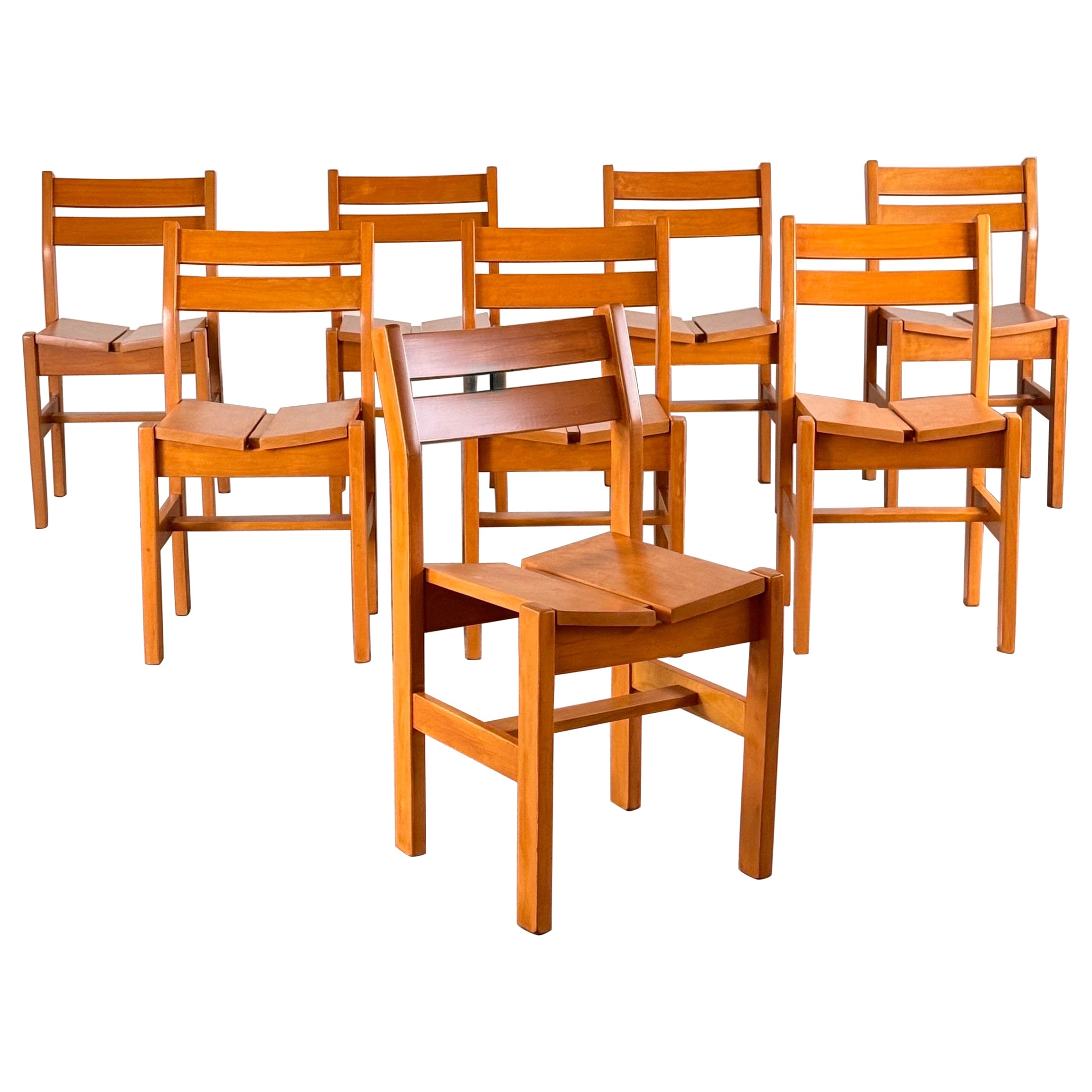 Set of 8 Maison Regain Chairs Selected by Charlotte Perriand for Les Arcs, 1960s