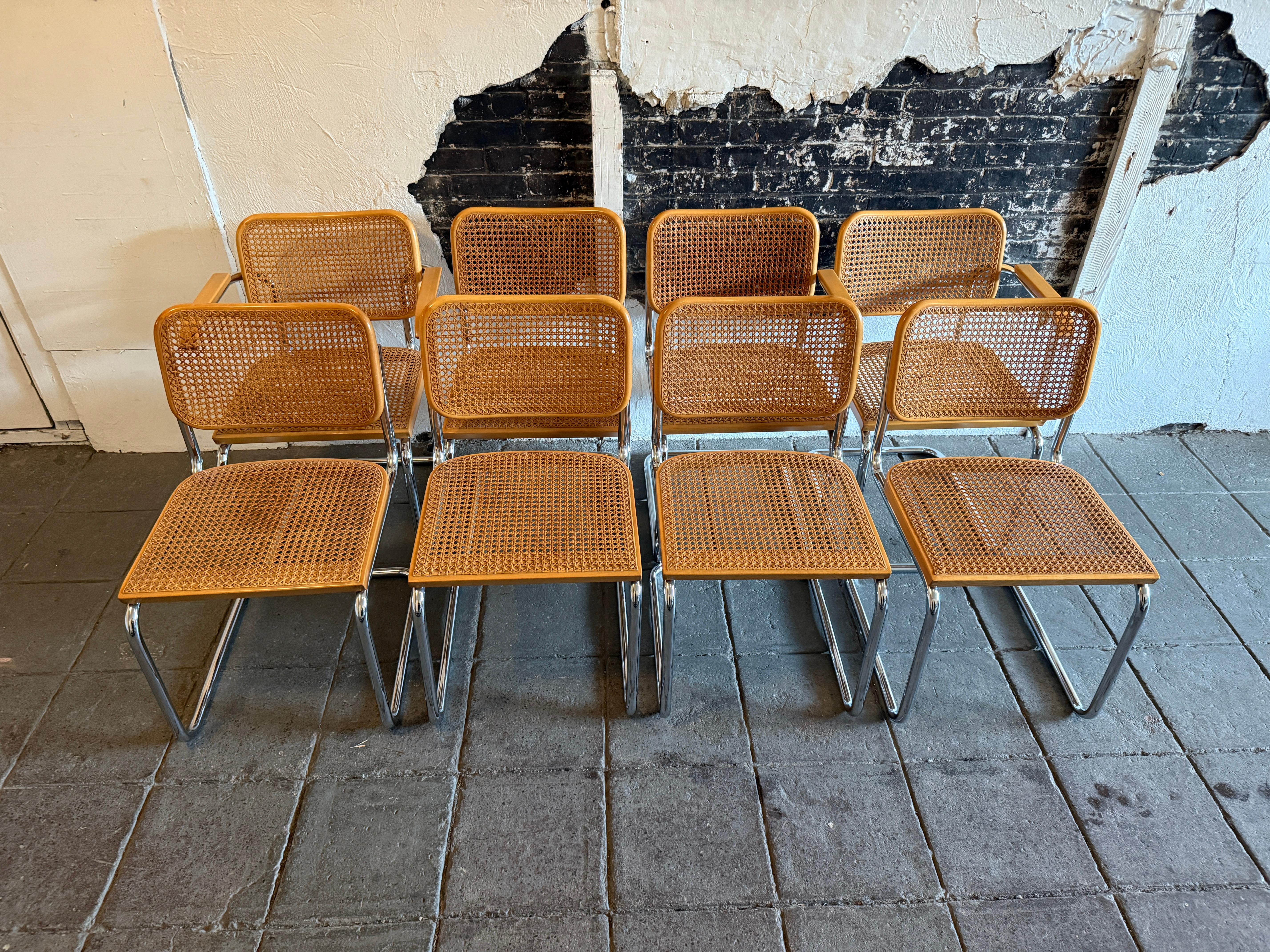 Set di 8 sedie da pranzo Marcel Breuer Cesca Cane Chrome Knoll Gavina Italy in vendita 3