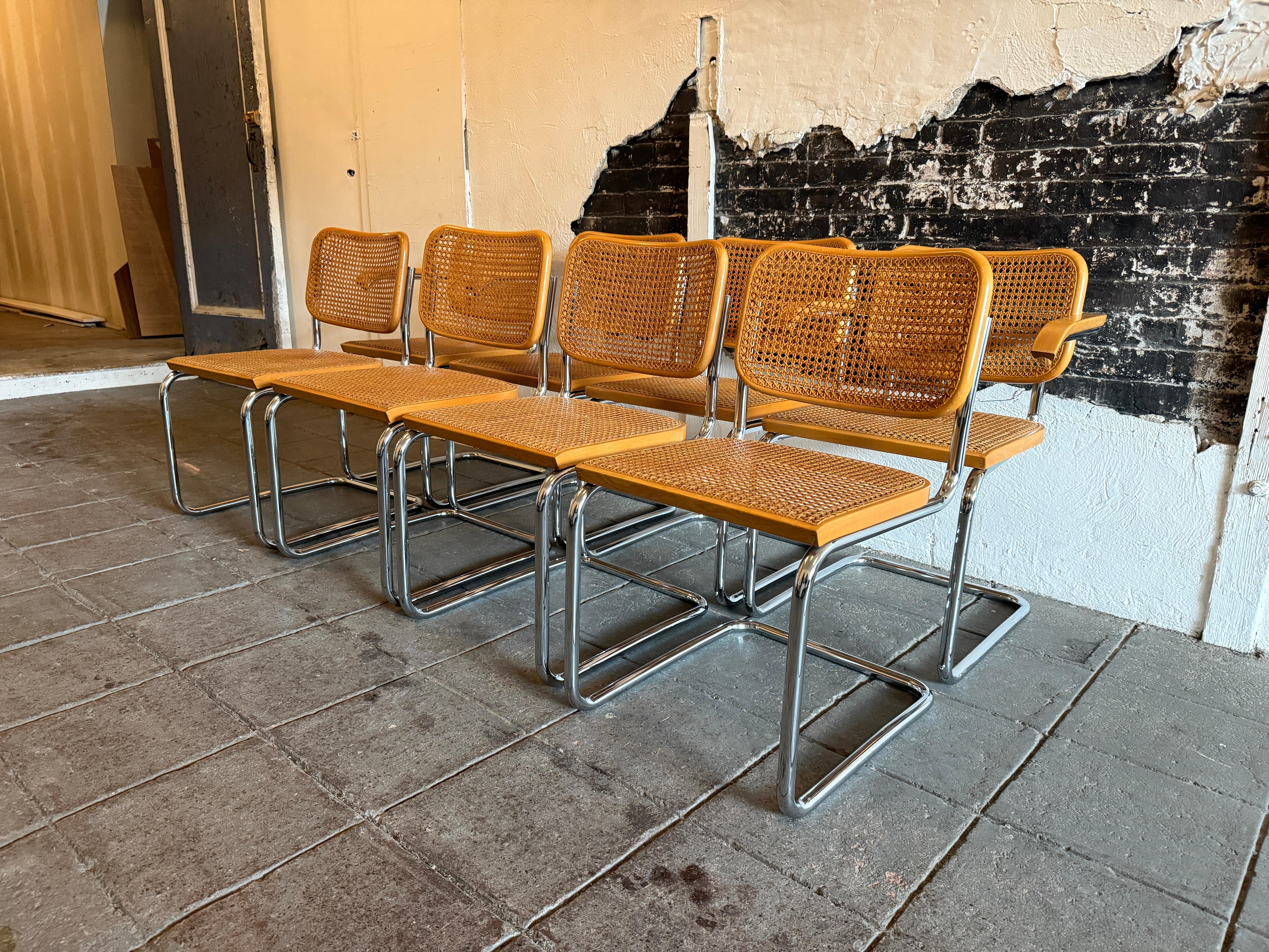 Set di 8 sedie da pranzo Marcel Breuer Cesca Cane Chrome Knoll Gavina Italy in vendita 4