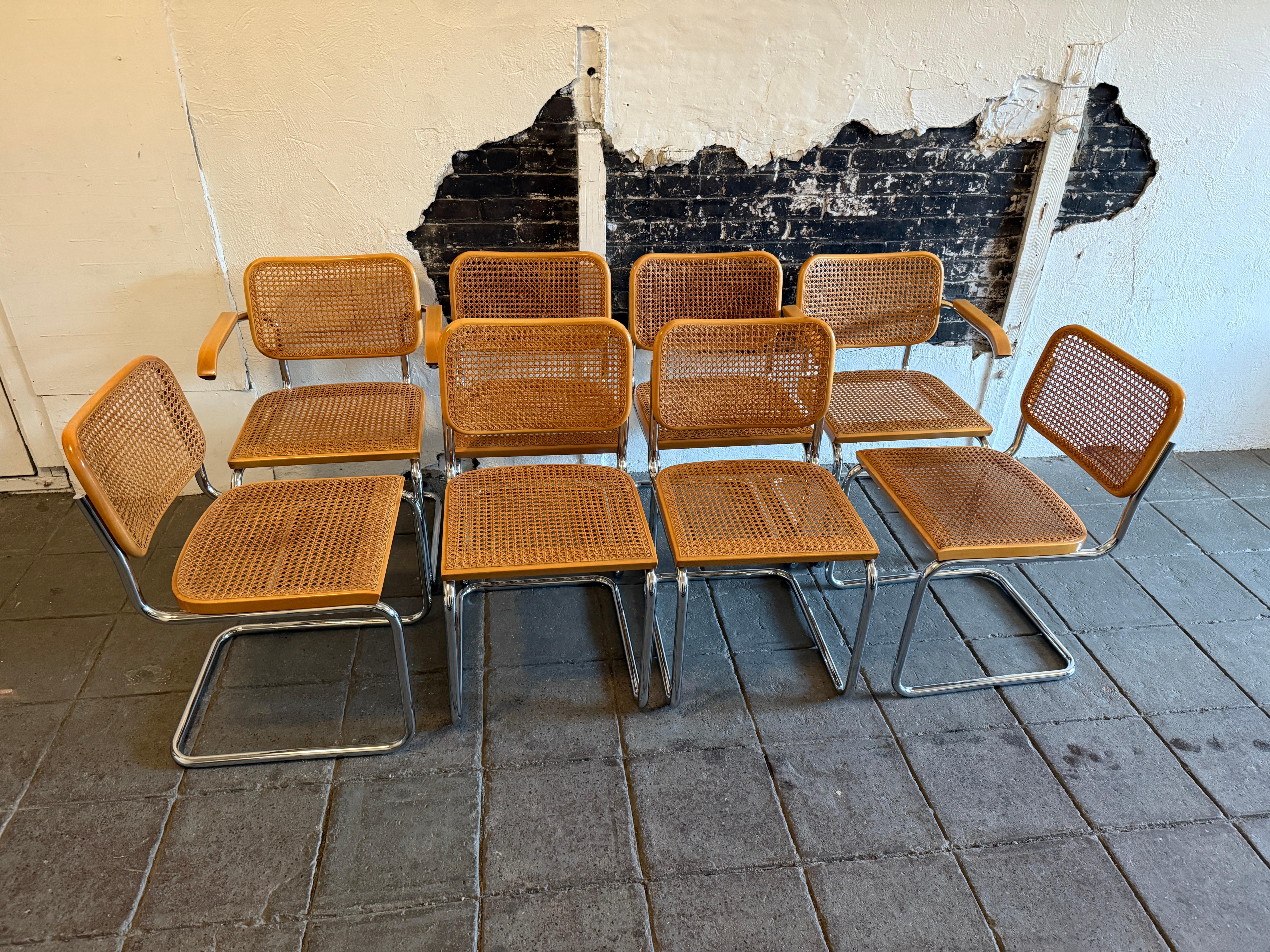Set di 8 sedie da pranzo Marcel Breuer Cesca Cane Chrome Knoll Gavina Italy in vendita 5