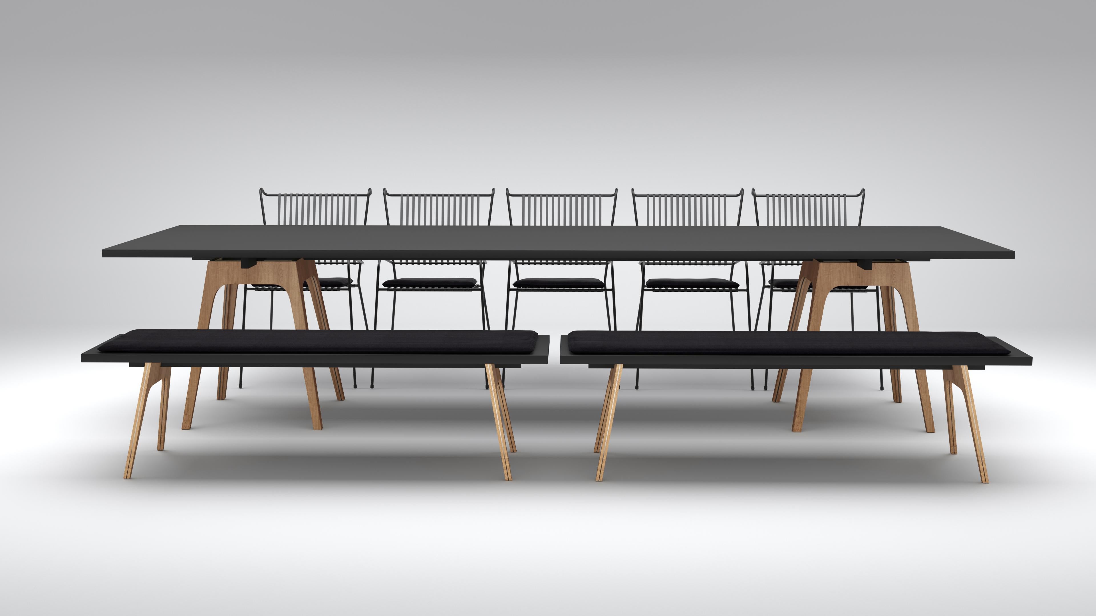 Contemporary Set of 8 Marina Black Dining Table, Benches and Capri Chairs by Cools Collection For Sale