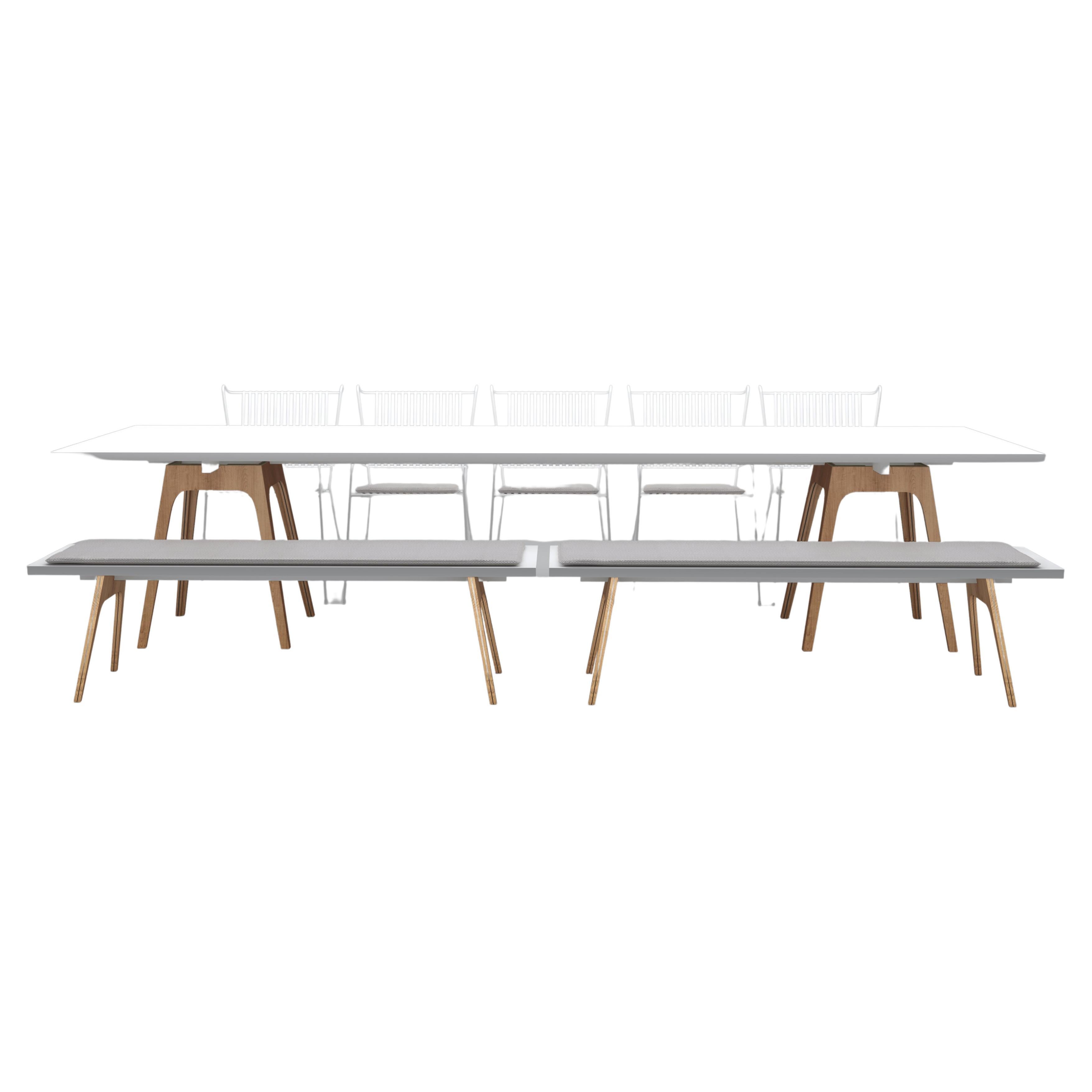Ensemble de 8 tables, bancs et chaises de salle à manger Marina White par The Collective en vente