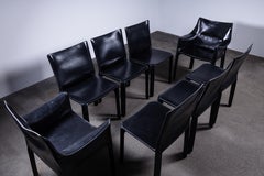 Set of 8 Mario Bellini CAB 414 & 412 Chairs in Black Leather for Cassina