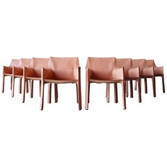 Set of 8 Mario Bellini Leather Cab Chairs