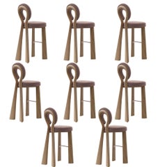 Lot de 8 chaises Mary Bar à pieds en bois ou laqués, Dedar, fabriquées au Portugal par Ottiu