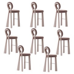 Lot de 8 chaises Mary Bar à pieds en bois ou laqués, Dedar, fabriquées au Portugal par Ottiu