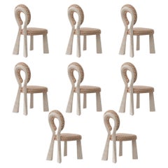 Juego de 8 sillas de comedor «Mary» con patas tapizadas de Dedar, hechas a mano en Portugal por Ottiu
