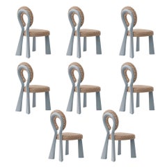 Set of 8 Mary Dining Chair Wood Lacquered legs Dedar Made in Portugal By Ottiu