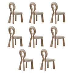 Set of 8 Mary Dining Chair Wood Lacquered legs Dedar Made in Portugal By Ottiu