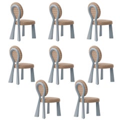 Set of 8 Mary II Dining Chair Wood Lacquered Dedar Made in Portugal By Ottiu