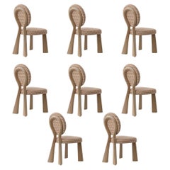 Set of 8 Mary II Dining Chair Wood Lacquered Dedar Made in Portugal By Ottiu