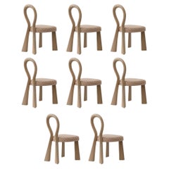 Set of 8 Mary III Dining Chair Wood Lacquered Dedar Made in Portugal By Ottiu