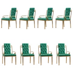 Set of 8 Mastercraft Greek Key Armchairs in Jade Green Velvet Upholstery