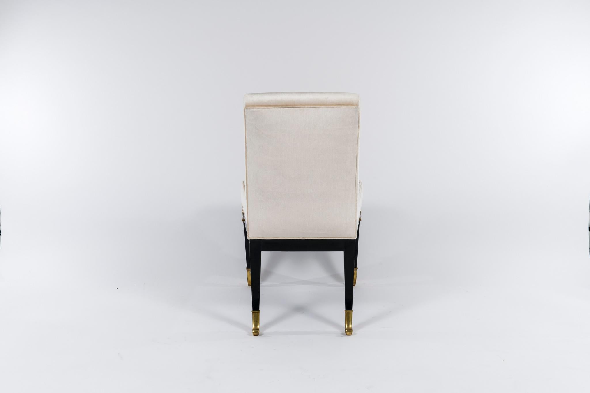 Ebonized Set of 8 Mastercraft Silk Velvet Dining Chairs