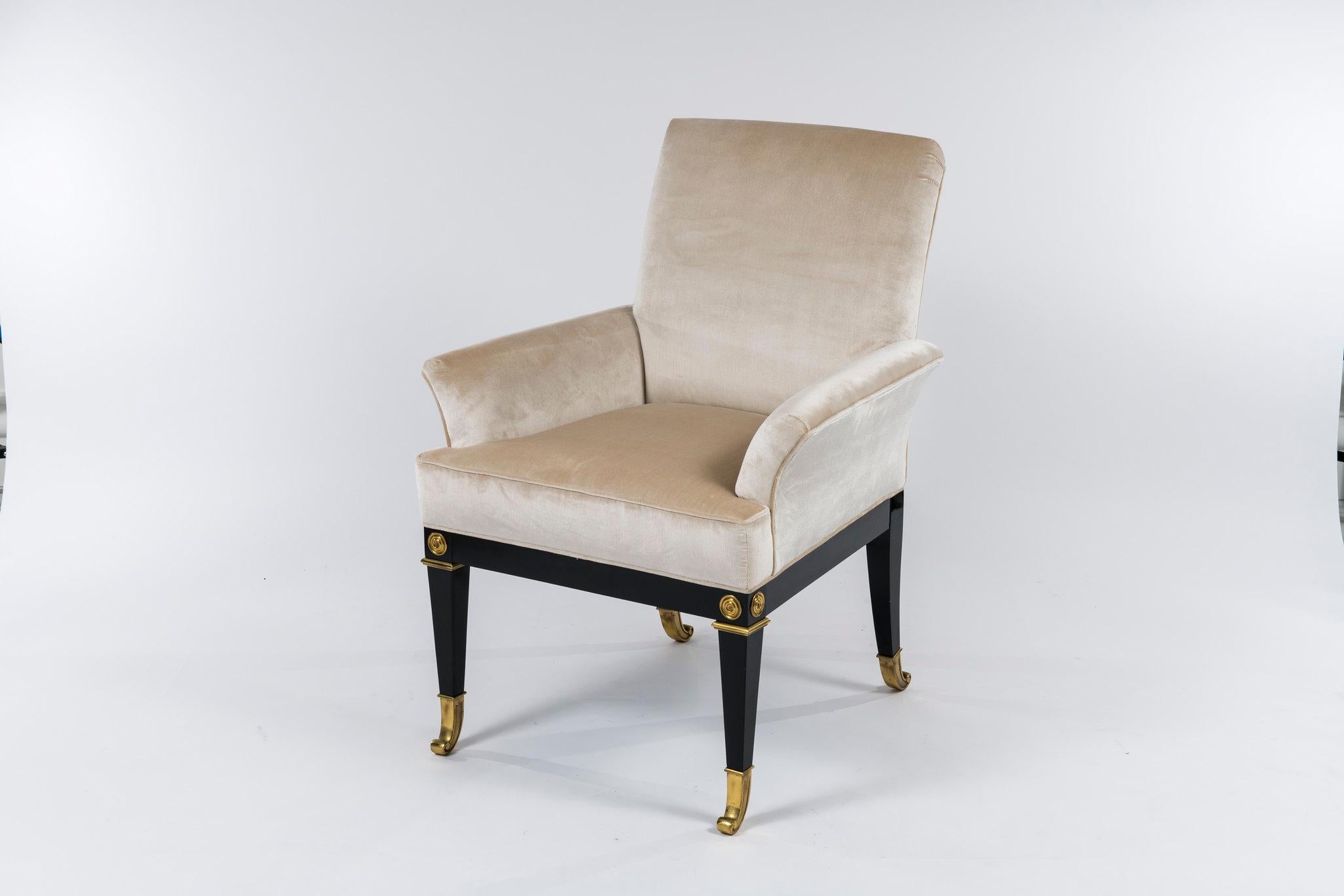 Ebonized Set of 8 Mastercraft Silk Velvet Dining Chairs For Sale